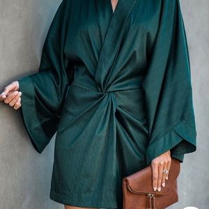 KABUKI TWIST KIMONO DRESS - Dark Green